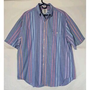 90s World Island Chambray Shirt XL Striped Multi Colored SS Button Down Coastal